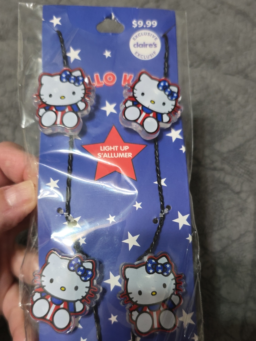 Claires Hello Kitty Kids Light-Up Necklace and Earrings Set - Red, White & Blue - Picture 2 of 4